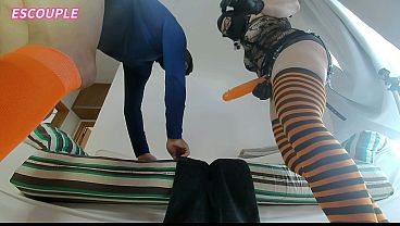 I fucked my husband's ass with a huge orange strap-on. Homemade video, escouple 26.Jul.